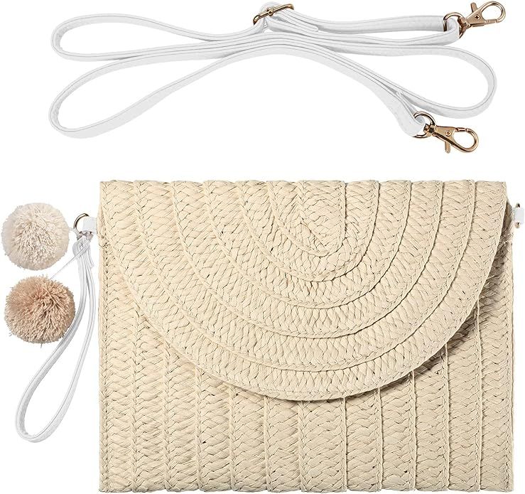 Straw Shoulder Bag Straw Clutch Straw Crossbody Bag Casual Beach Straw Handmade Bag for Women Env... | Amazon (US)