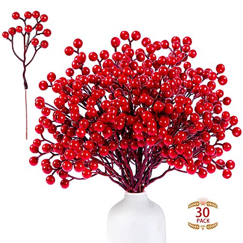 Sggvecsy 30 Pack Artificial Red Berry Stems 7.8inch Christmas Red Berry Picks Holly Berry Branches for Christmas Tree Decorations DIY Crafts Xmas Ornaments Wedding Holiday Home Decor | Amazon (US)