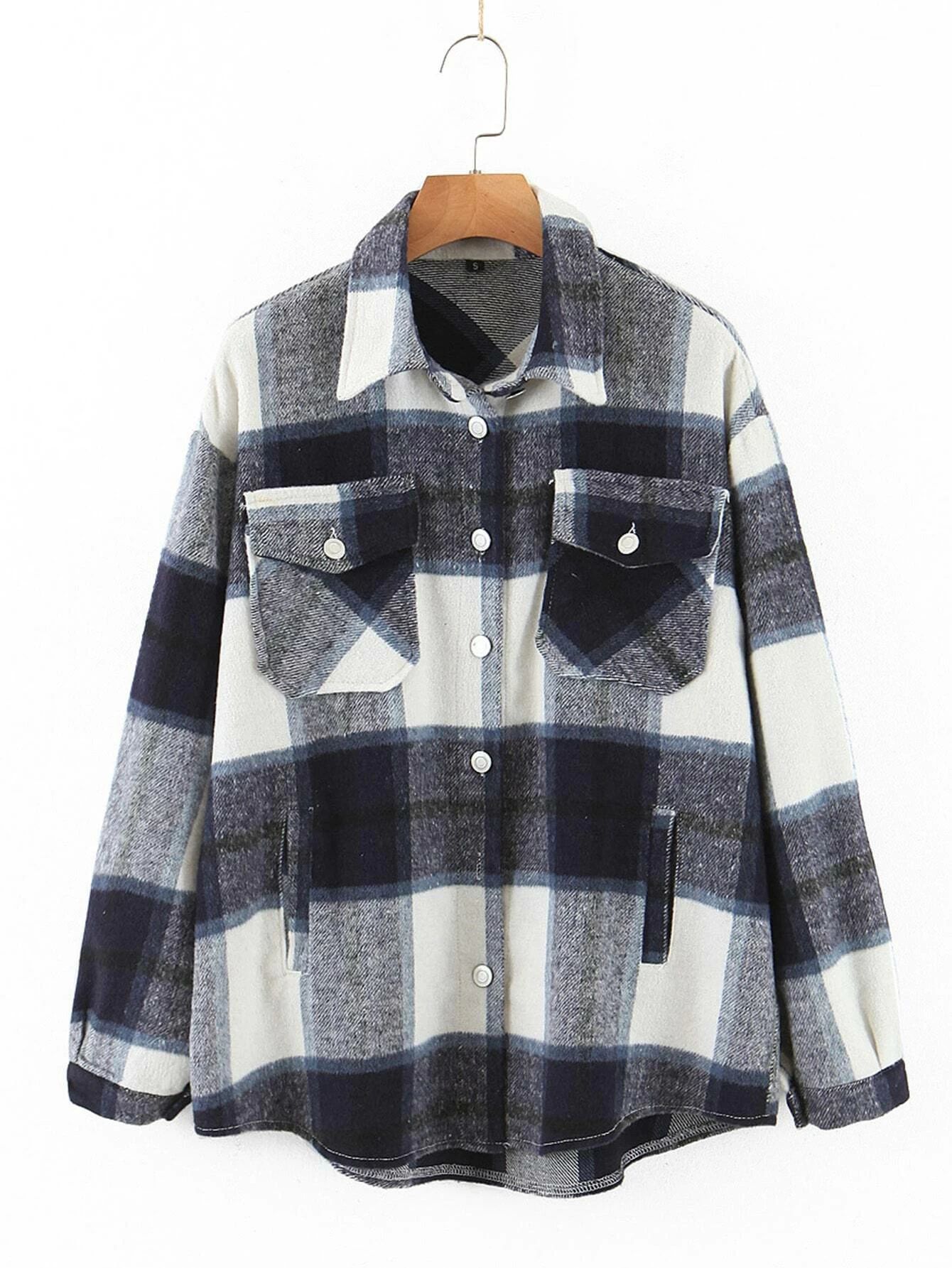 Plaid Print Pocket Detail Coat | SHEIN