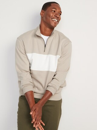 Oversized Quarter-Zip Mock-Neck Color-Block Sweatshirt for Men | Old Navy (US)