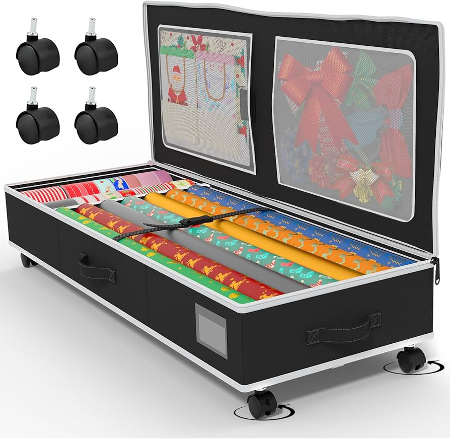 GoMaihe Wrapping Paper Storage with Wheels: Fits 41" Under-bed Gift Wrap Organizer & Container fo... | Amazon (US)