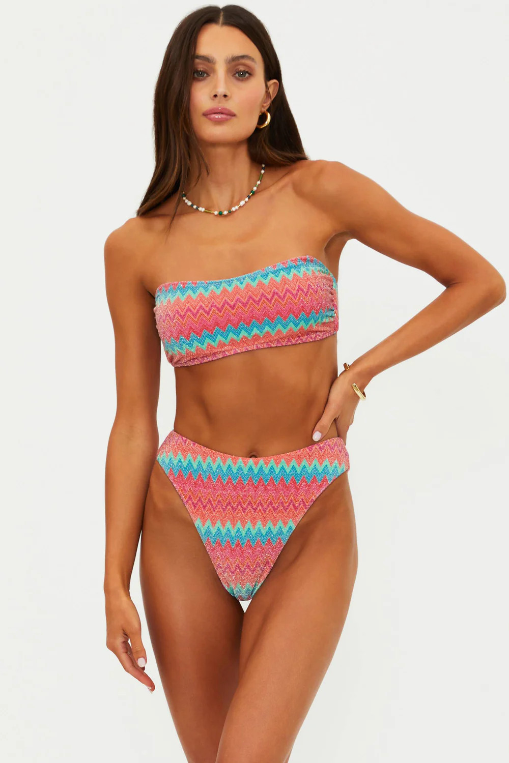 Kelsey Top Strawberry Ice Chevron Shine | Colorful Sparkly Chevron Bikini Top | Beach Riot | Beach Riot