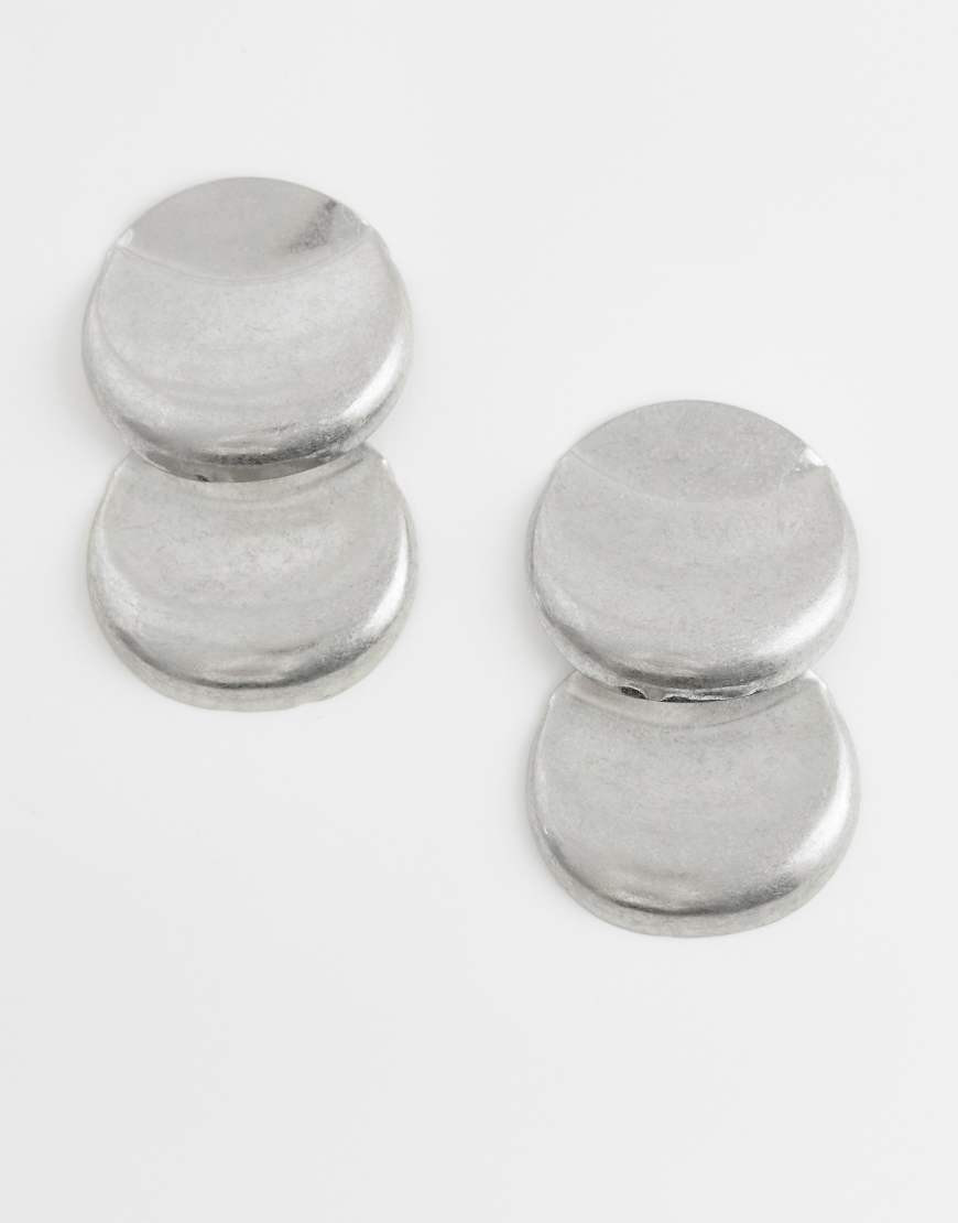 ASOS DESIGN earrings with double-disc design in brushed silver | ASOS (Global)