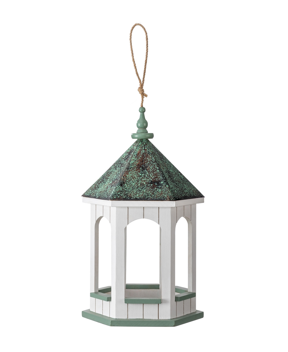 Glitzhome 15.75" H Patina Metal Roof Solid Wood Gazebo Tray Bird Feeder - Multi | Macy's