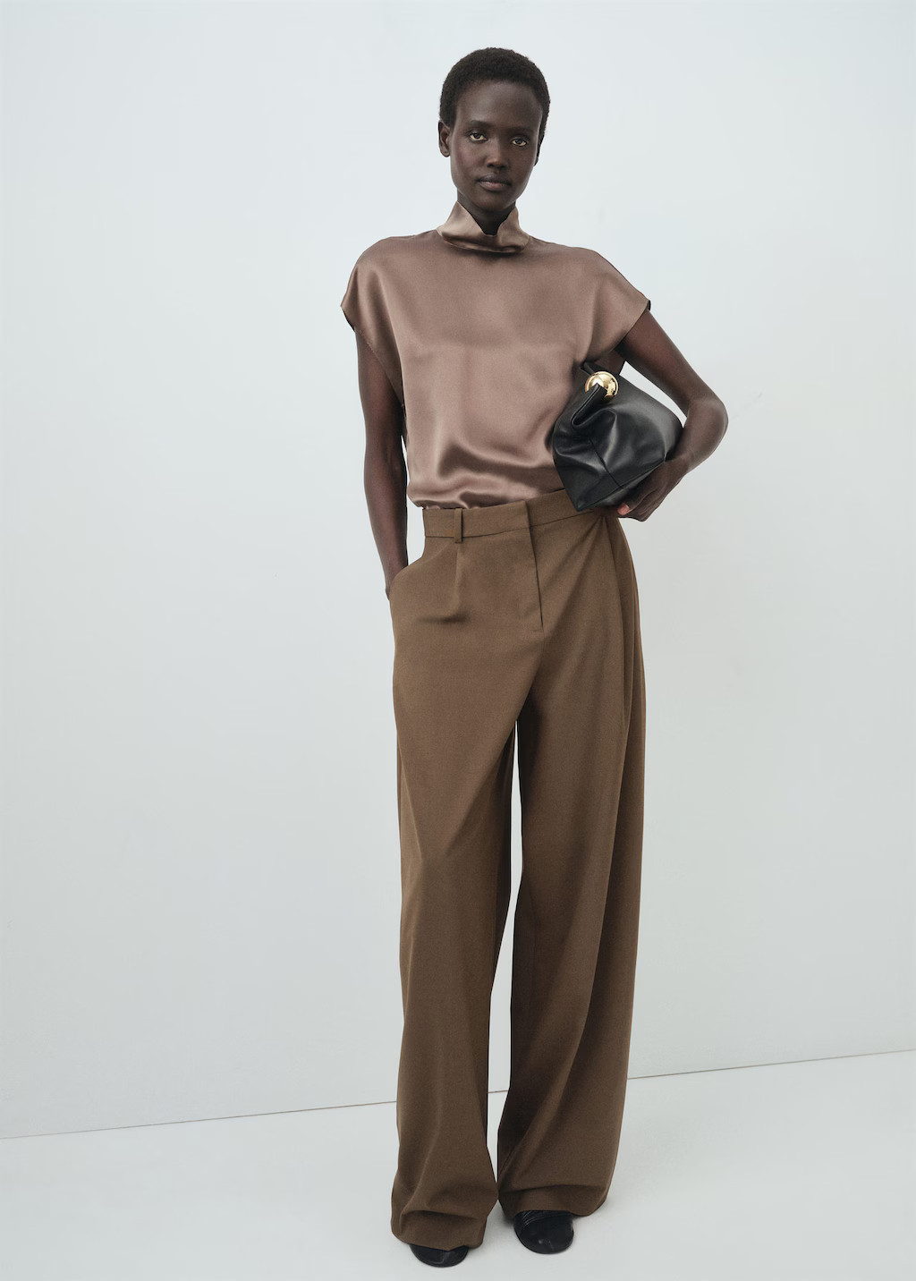 100% silk satin turtleneck blouse medium brown - Woman - 8 - MANGO | Mango (US/MX/AU)