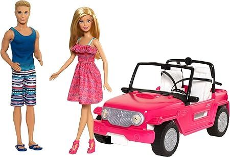 Barbie Car Beach Cruiser with Doll in Sundress and Ken Outfit, Pink 2-Seater Open Toy | Amazon (US)