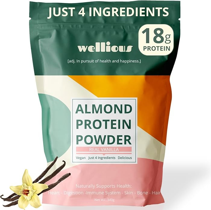 wellious Almond Protein Powder (Vanilla) - 18 Grams of Pure Healthiest Vegan Protein for Women & ... | Amazon (US)