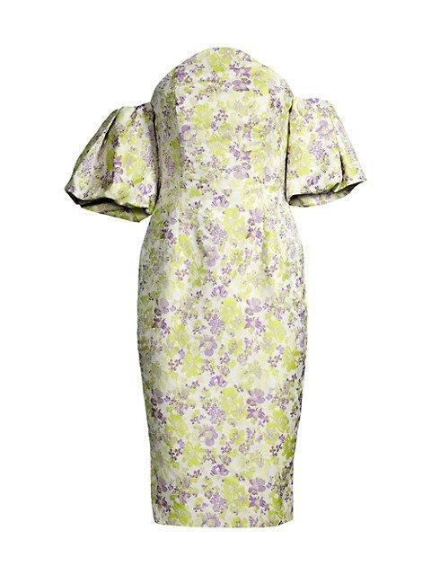 Floral Puff-Sleeve Midi-Dress | Saks Fifth Avenue