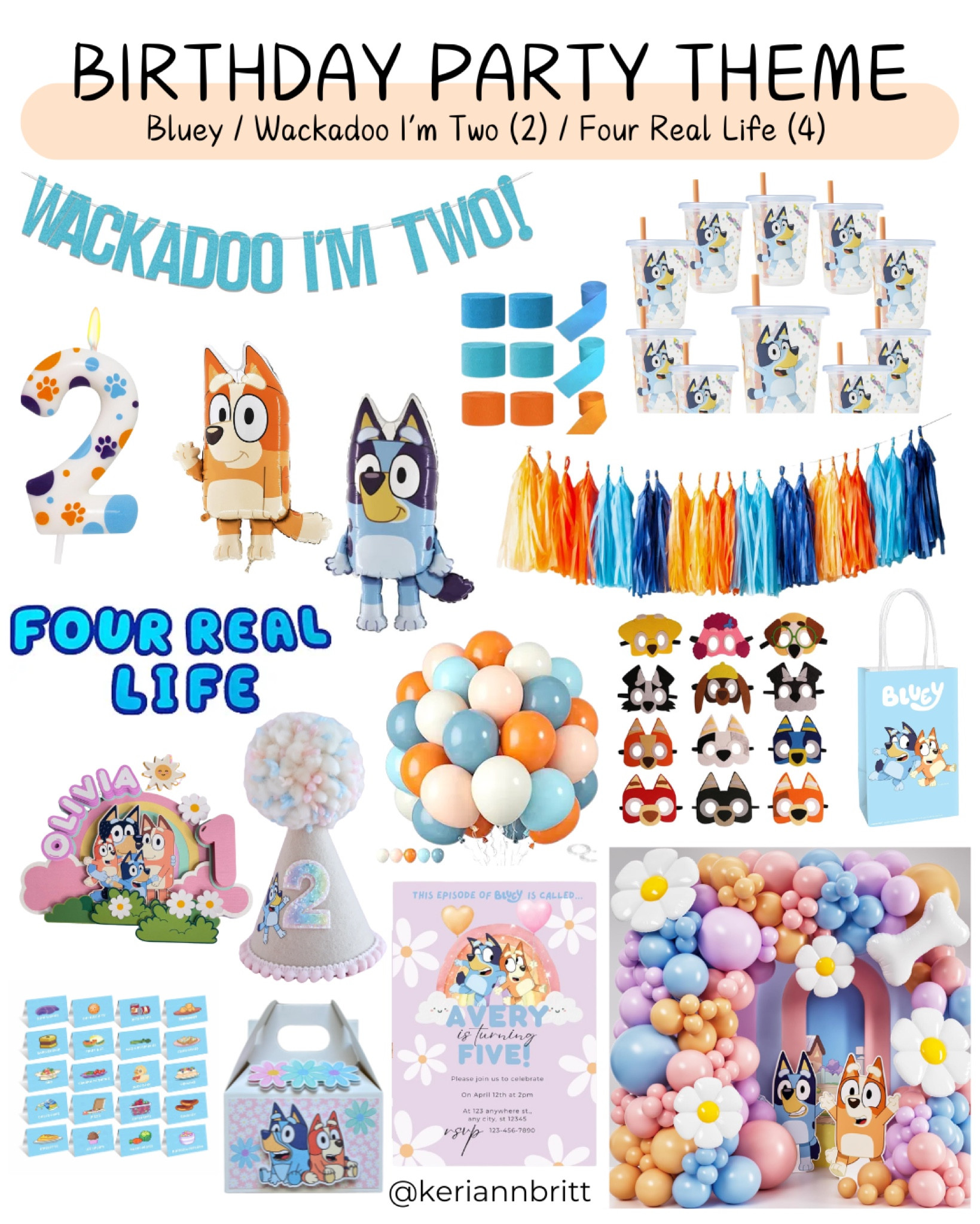 Birthday Party Theme - Bluey

Kids birthday party theme / birthday party / first birthday party / party theme / birthday idea  / party decorations / 1st birthday party / 2 year old party theme / 3 year old birthday / boy birthday party / girl birthday party / 4 year old birthday / 5 year old birthday / 6 year old birthday / Wackadoo I’m Two / Four Real Life / toddler birthday / girly bluey party 

#LTKKids #LTKParties