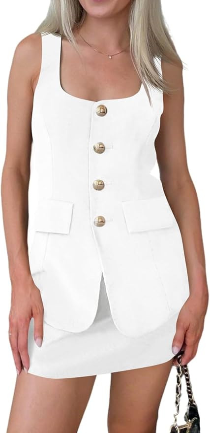 Cicy Bell Womens Summer 2 Piece Outfits Sleeveless Scoop Neck Fitted Blazer Vest Matching Set Min... | Amazon (US)