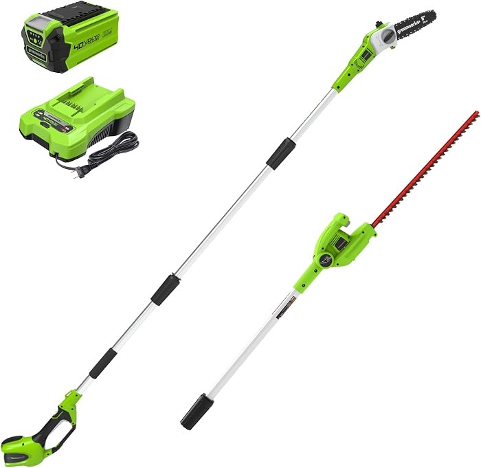 Greenworks 40V 8 in Pole Saw Hedge Trimmer Kit, 2.0 Ah Battery and Charger | Amazon (US)