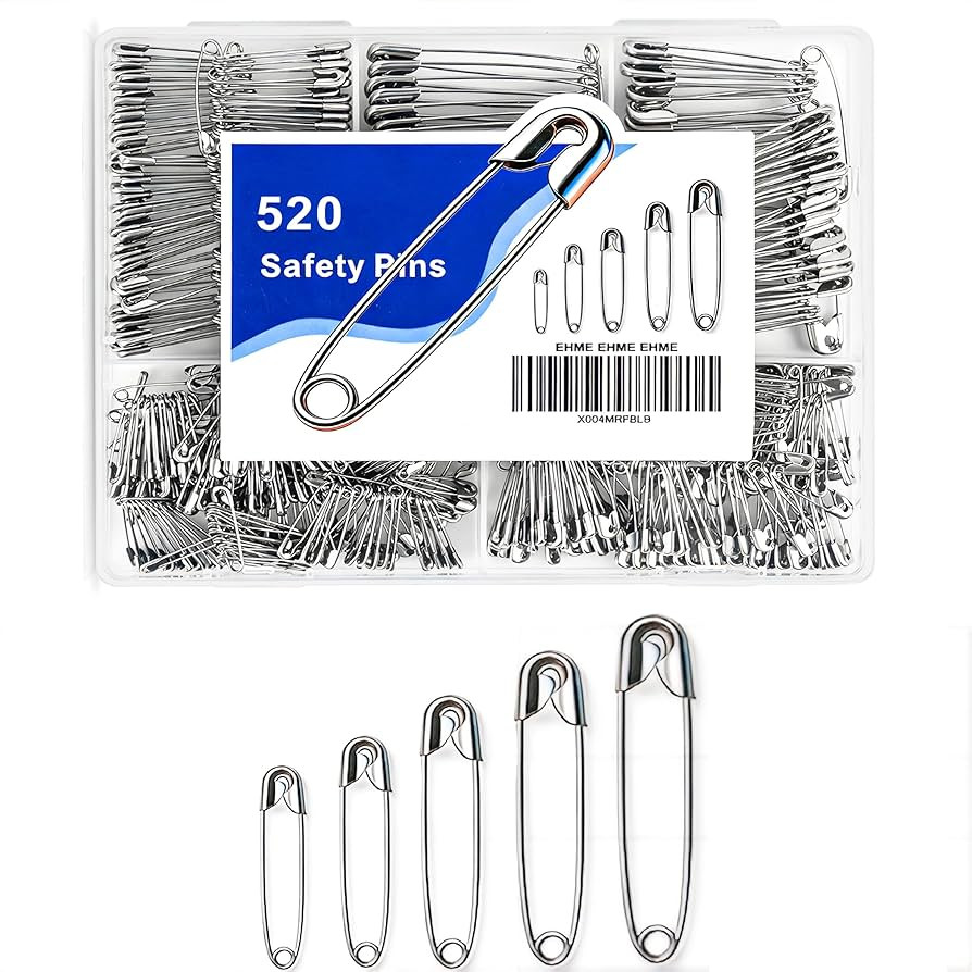 520 Pack Safety Pins, Assorted Size Bulk Silver Sewing Pins, Small & Large Heavy Duty Safety Pins... | Amazon (US)
