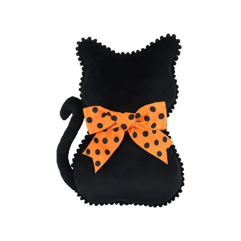 Halloween 14in Black and Orange Cat-Shaped Decorative Pillow, Way to Celebrate | Walmart (US)