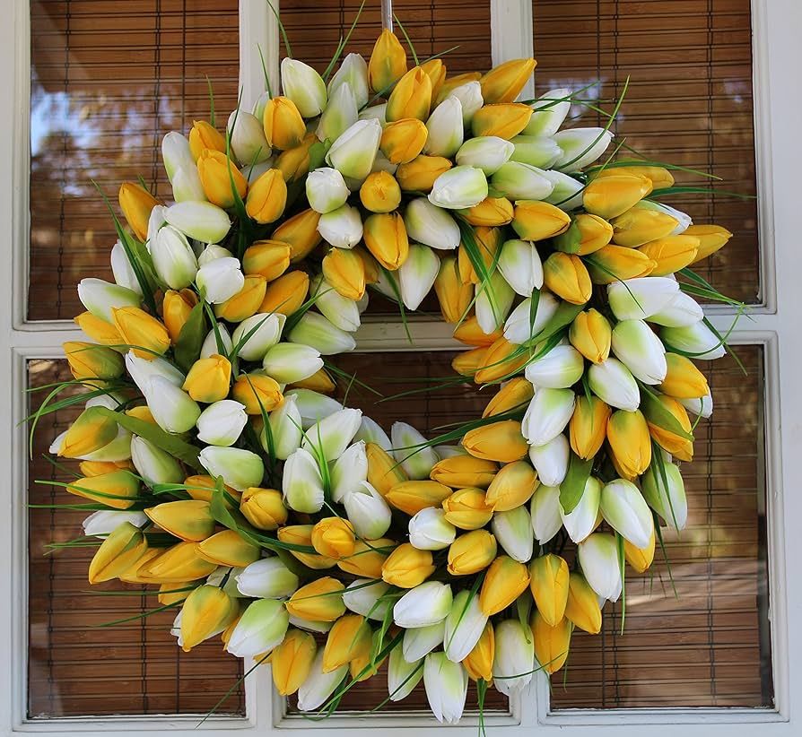 The Wreath Depot Yellow and White Tulip Spring Door Wreath 19 Inch, Designed in USA, Full Designe... | Amazon (US)