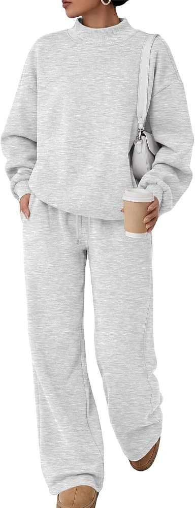 Trendy Queen Women's Mock Neck 2 Piece Sweat Sets Sweatsuits Fall Outfits | Amazon (US)