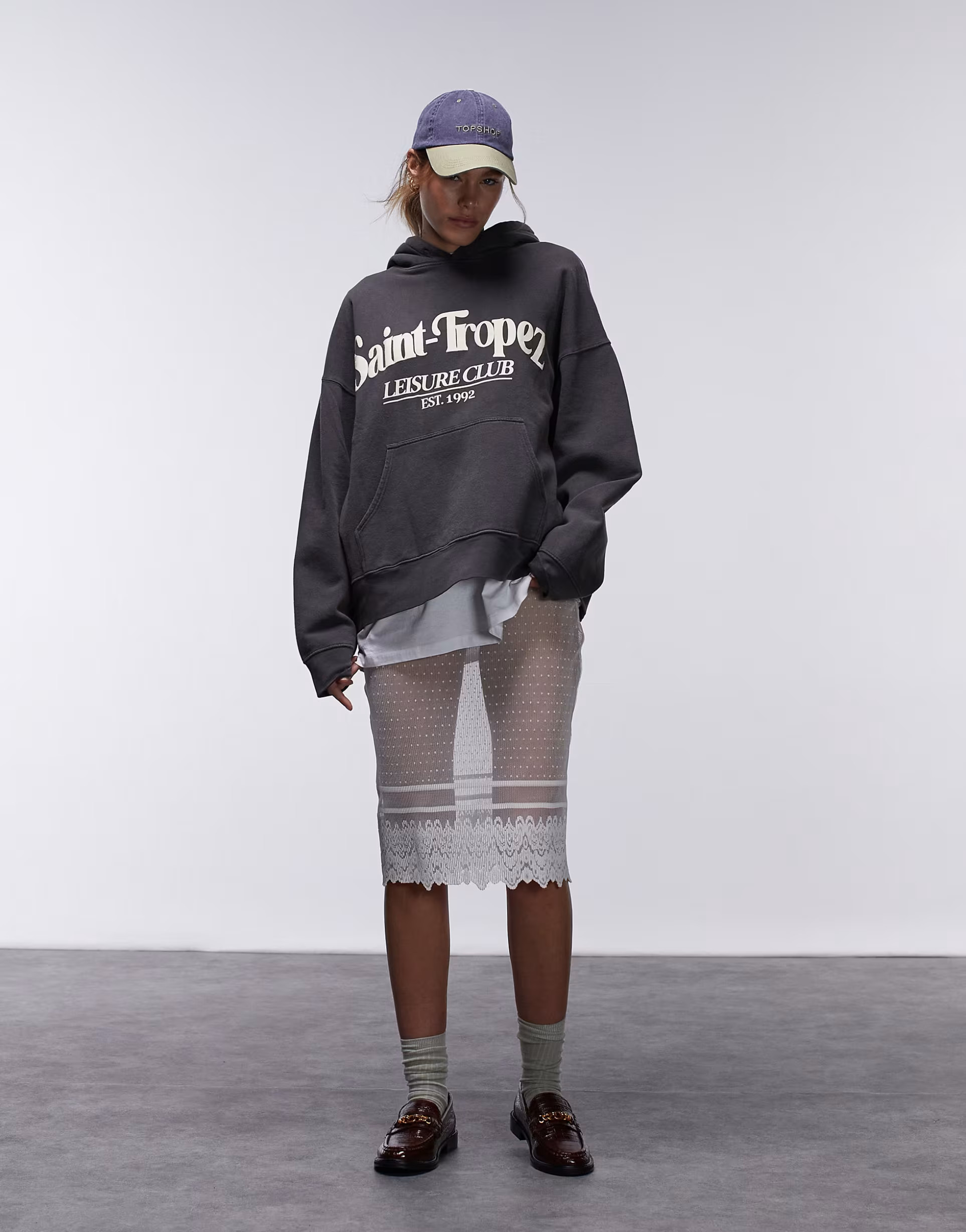 Topshop sheer lace 90s length skirt in cream | ASOS (Global)