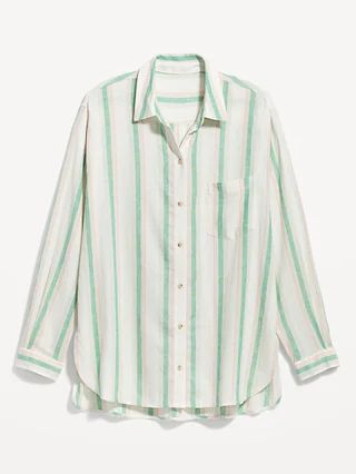 Oversized Striped Linen-Blend Boyfriend Shirt for Women | Old Navy (US)