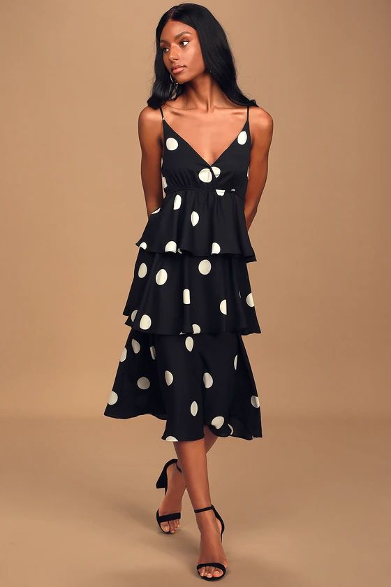 Cava Black and White Polka Dot Tiered Midi Dress | Lulus (US)