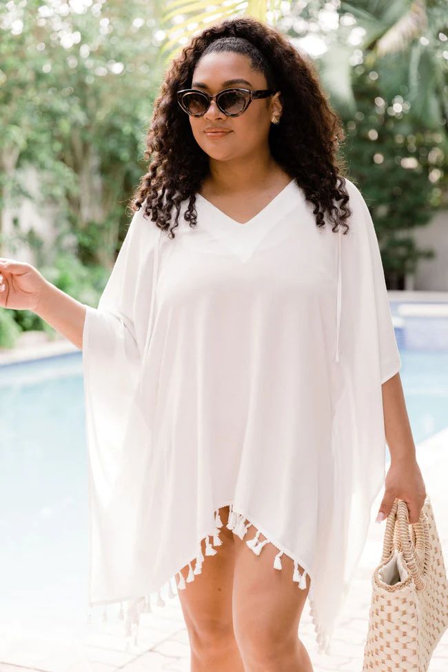 Playing For Keeps White Fringe Swimsuit Coverup | Pink Lily