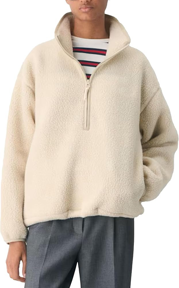OPCAKM Women's Sherpa Fleece Jacket Quarter Zip Pullover Warm Oversized Sweatshirt Long Sleeve Te... | Amazon (US)