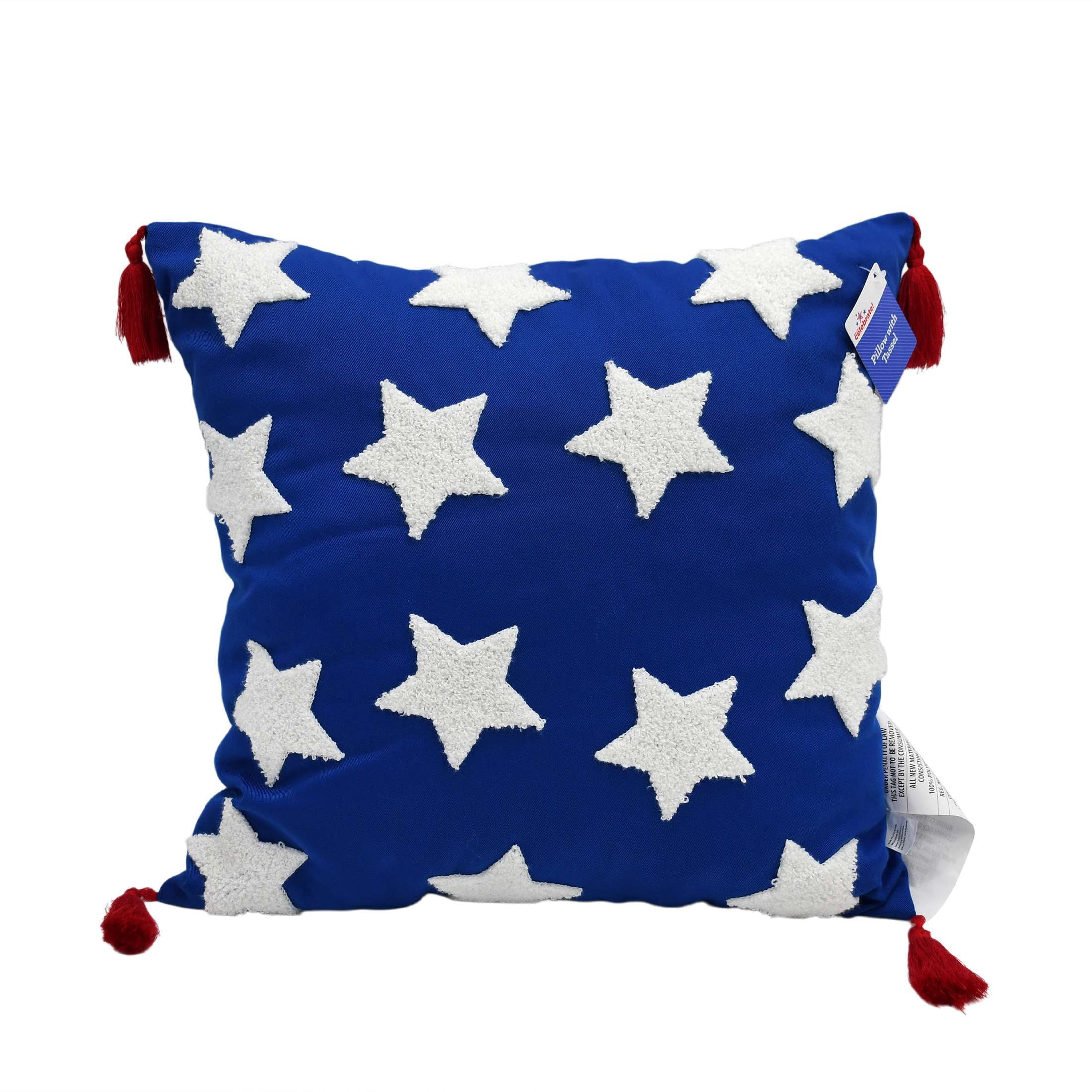 Way To Celebrate Patriotic Star Decorative Pillow with Tassels, Red/White/Blue, 18" x 18" | Walmart (US)