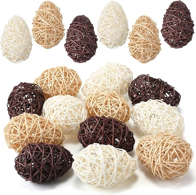 Vicenpal 12 Pcs Easter Rattan Eggs Farmhouse Style Rustic Woven Egg Decor 3.74 Inches Decorative ... | Amazon (US)