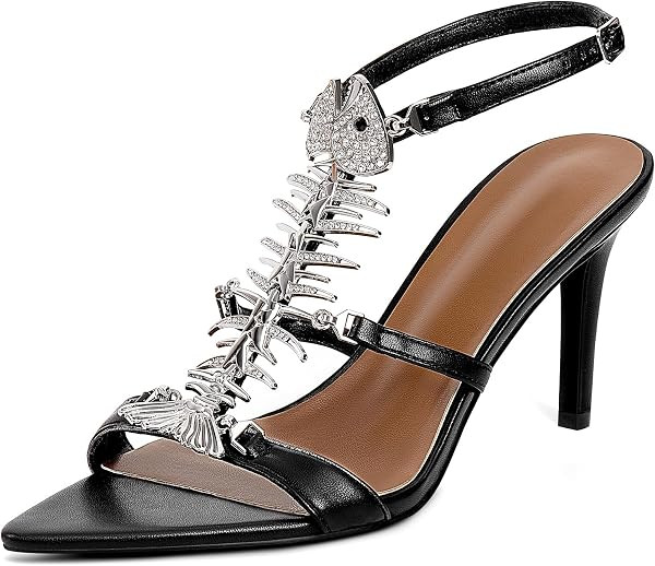 Strappy Heels for Women Stiletto High Heeled Sandals Fishbone Rhinestone Pointed Open Toe Sexy Dr... | Amazon (US)