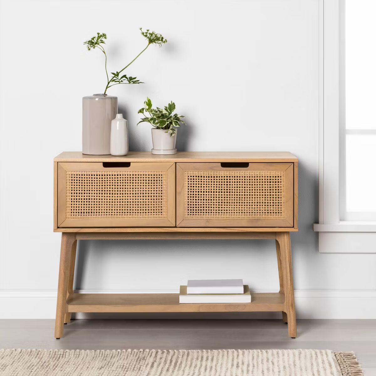 Wood & Cane Console Table with Pull-Down Drawers - Hearth & Hand™ with Magnolia | Target