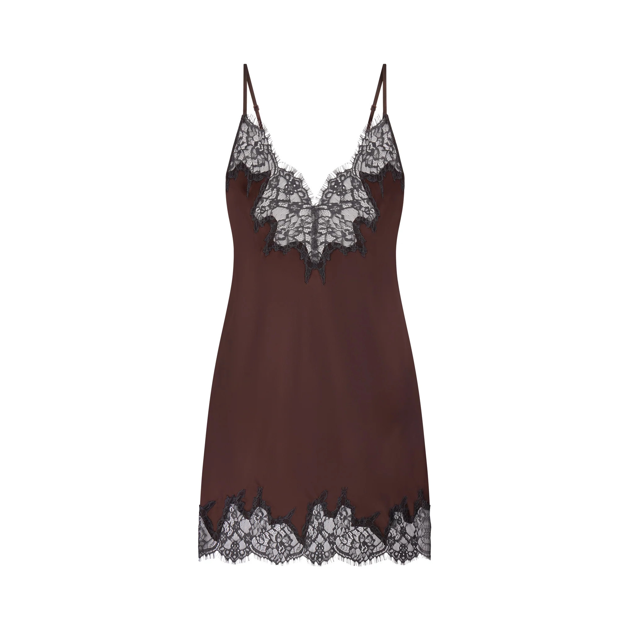 SILK LACE MINI SLIP DRESS | ESPRESSO CONTRAST | SKIMS | SKIMS (US)