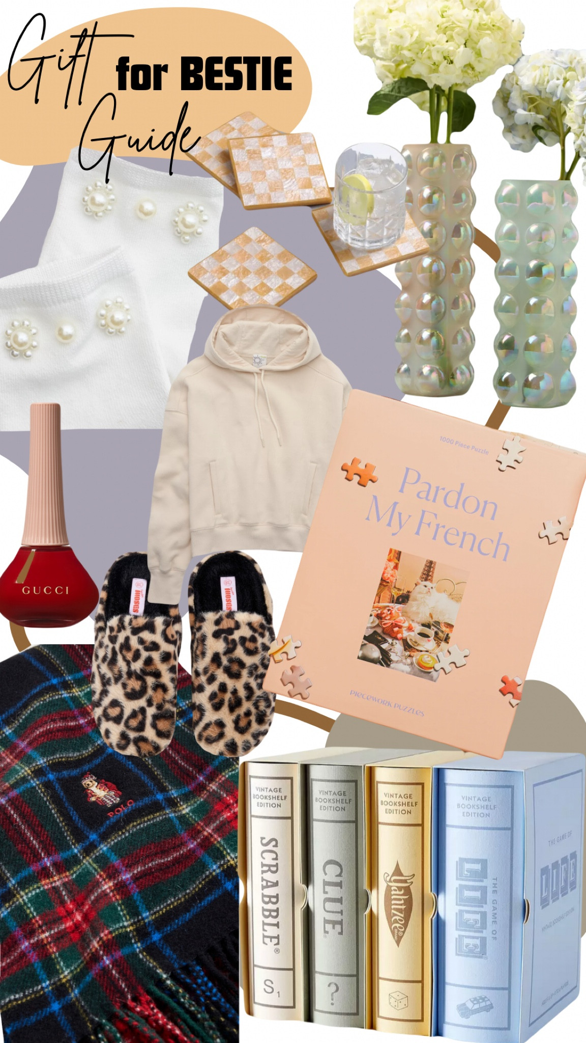 Holiday gift guide! Featuring the best gifts for your bestie… whether that’s a dear friend, mom, or sister. The perfect nail polish, puzzles, vintage board games, classic polo plaid scarf, bubble vase, pearl embellished socks, resin coasters, accessories! Christmas done right!

#LTKGiftGuide #LTKCyberWeek #LTKHoliday