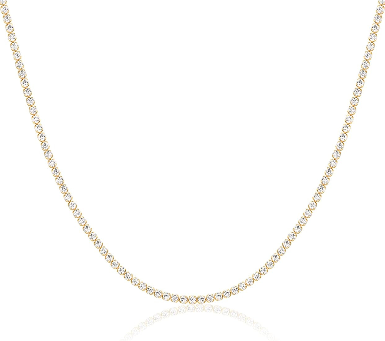 JINEAR 18K Gold/Silver Plated Cubic Zirconia Tennis Necklace Dainty Classic Magnificent Round Ten... | Amazon (US)