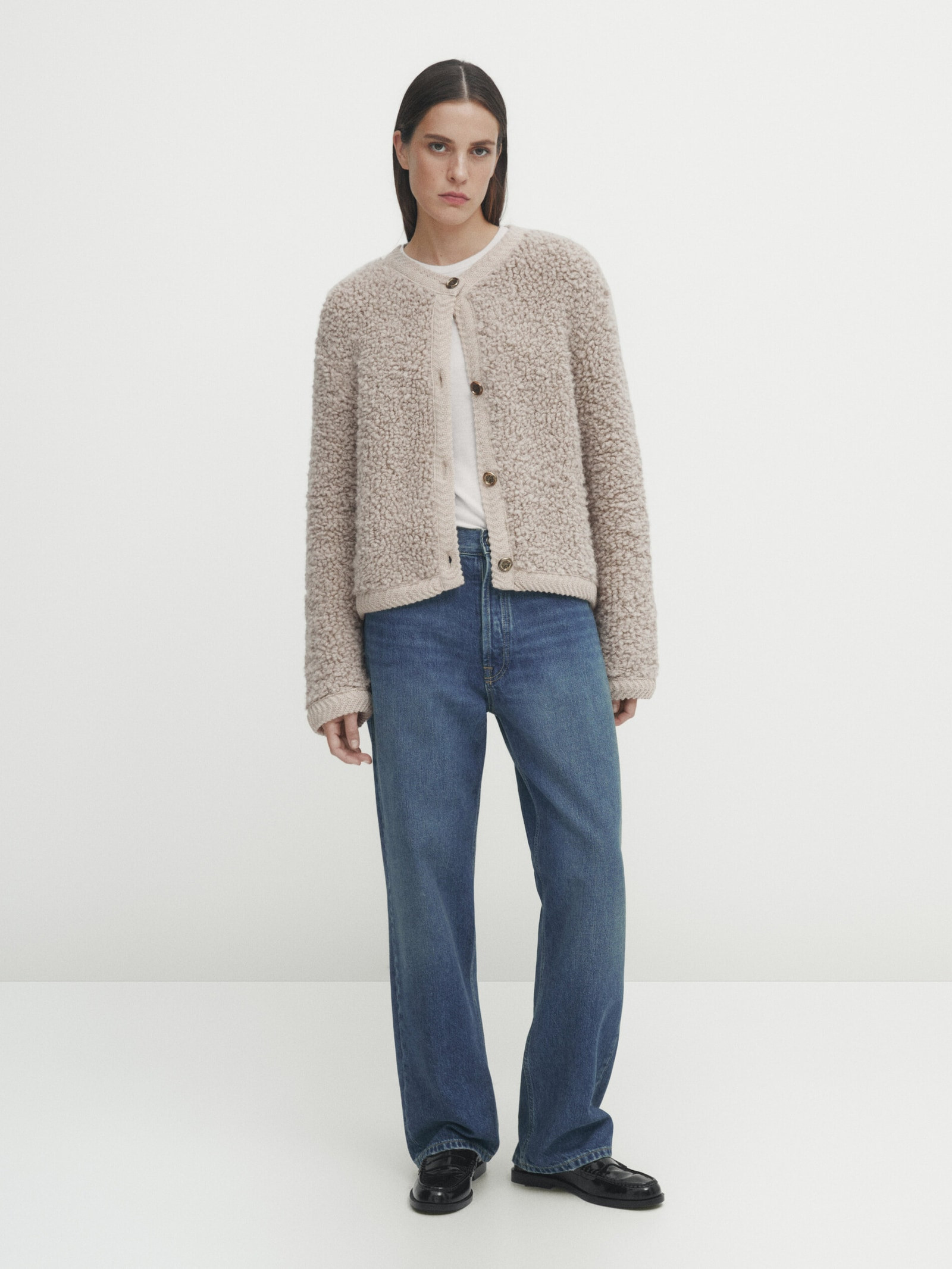 Bouclé knit cardigan with buttons | Massimo Dutti UK