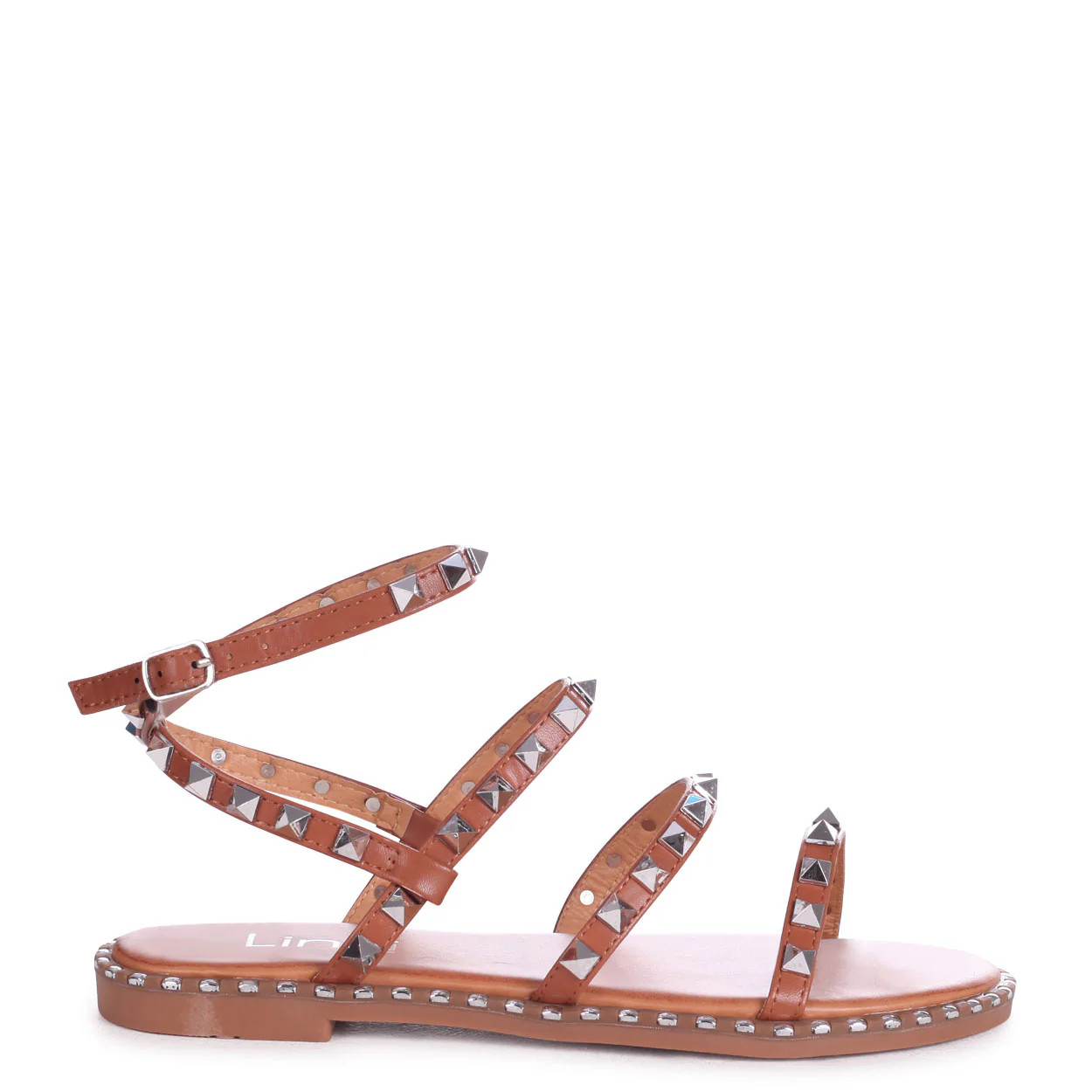 Tan Faux Leather Studded Gladiator Sandal | Linzi Shoes