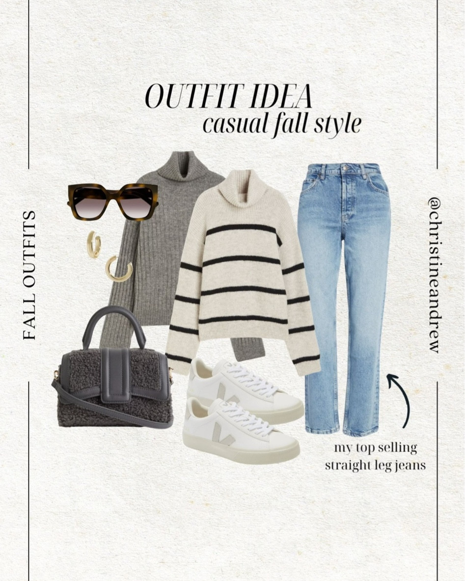 Casual fall style outfit idea 🖤 these straight leg jeans are one of my top sellers, I wear them on repeat! 

Fall style; fall outfits; casual style; rails denim; Nordstrom; H&M; striped sweater; turtleneck sweater; veja; white sneakers, Christine Andrew 

#LTKshoecrush #LTKstyletip #LTKfindsunder100
