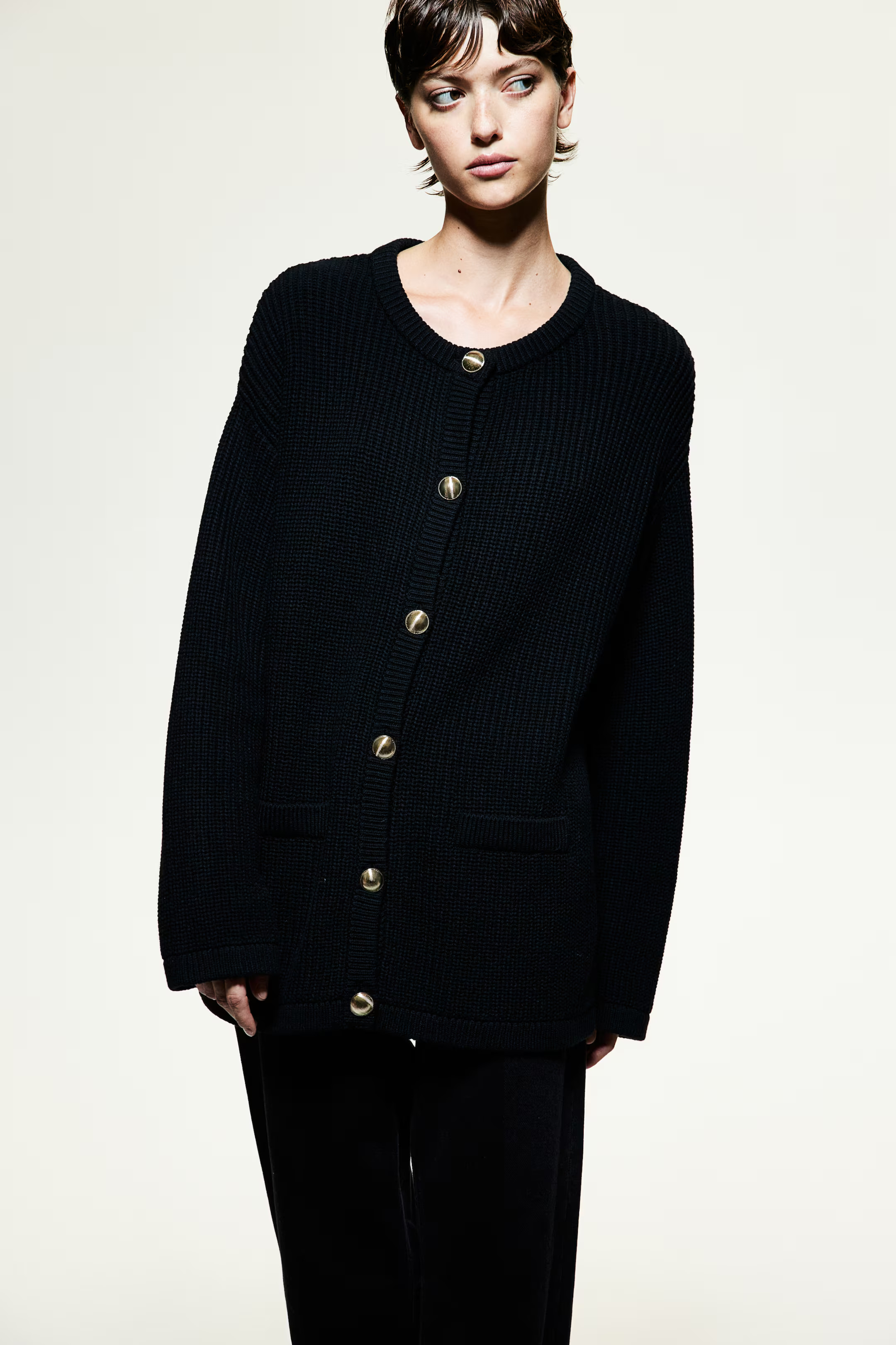 Rib-knit cardigan - Black - Ladies | H&M GB | H&M (UK, MY, IN, SG, PH, TW, HK)