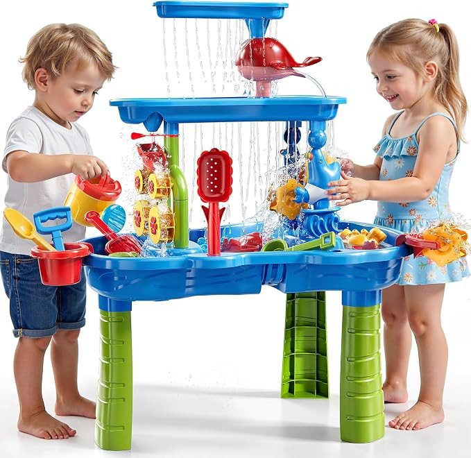 3-Tier Sand and Water Table for Kids, Summer Outdoor Beach Outside Backyard Activity Sensory Kids... | Amazon (US)