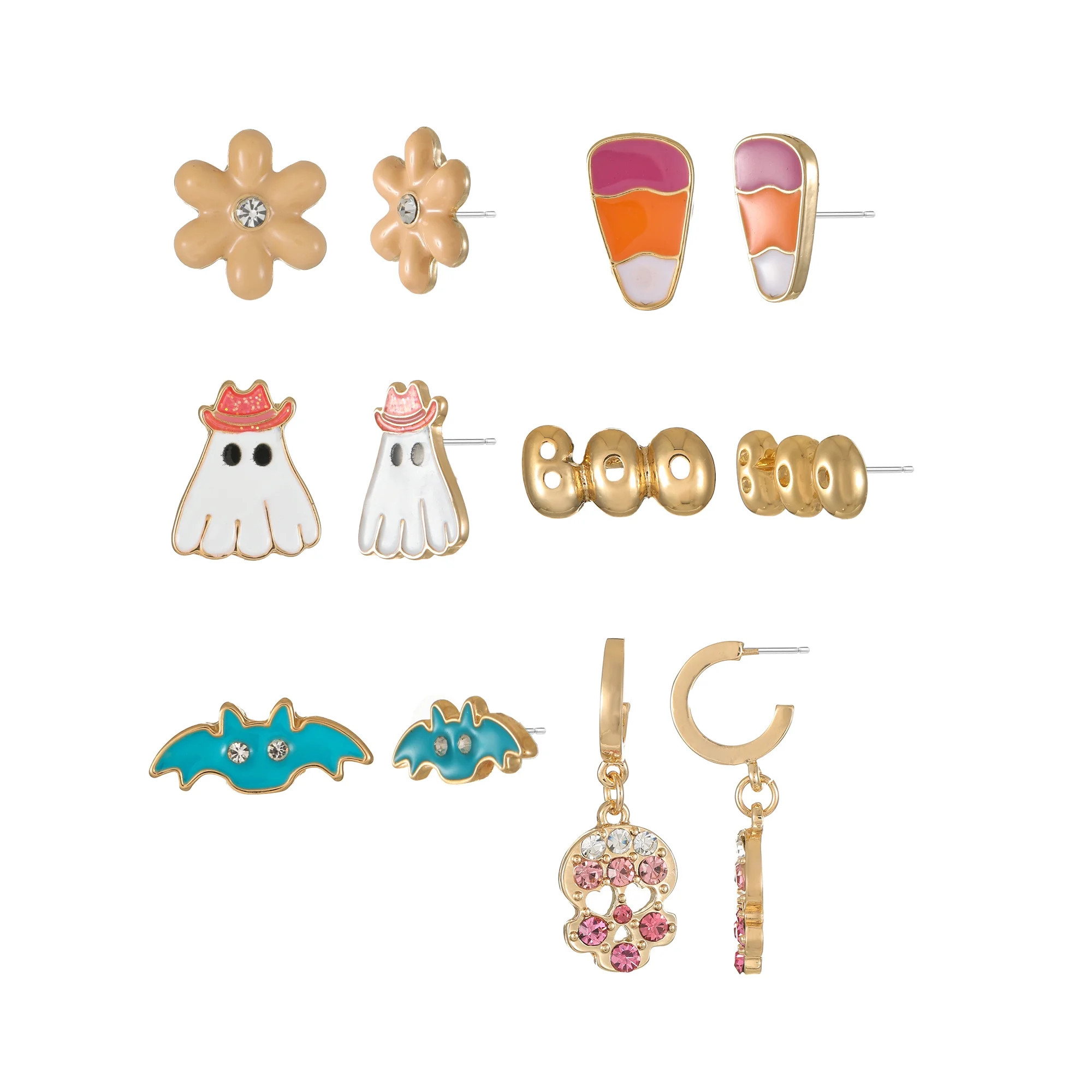Way to Celebrate Halloween Motif Earrings, Orange, Goldtone, 6 Pairs | Walmart (US)