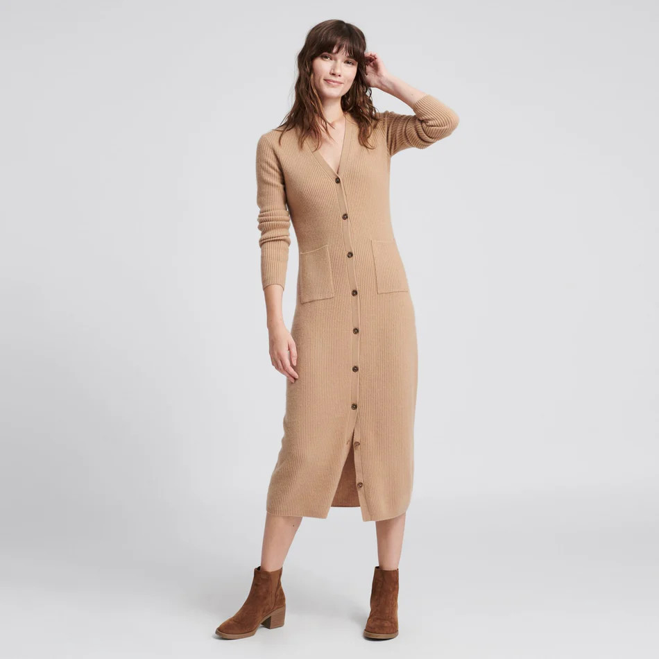 Cashmere Ribbed Cardigan Dress | Naadam