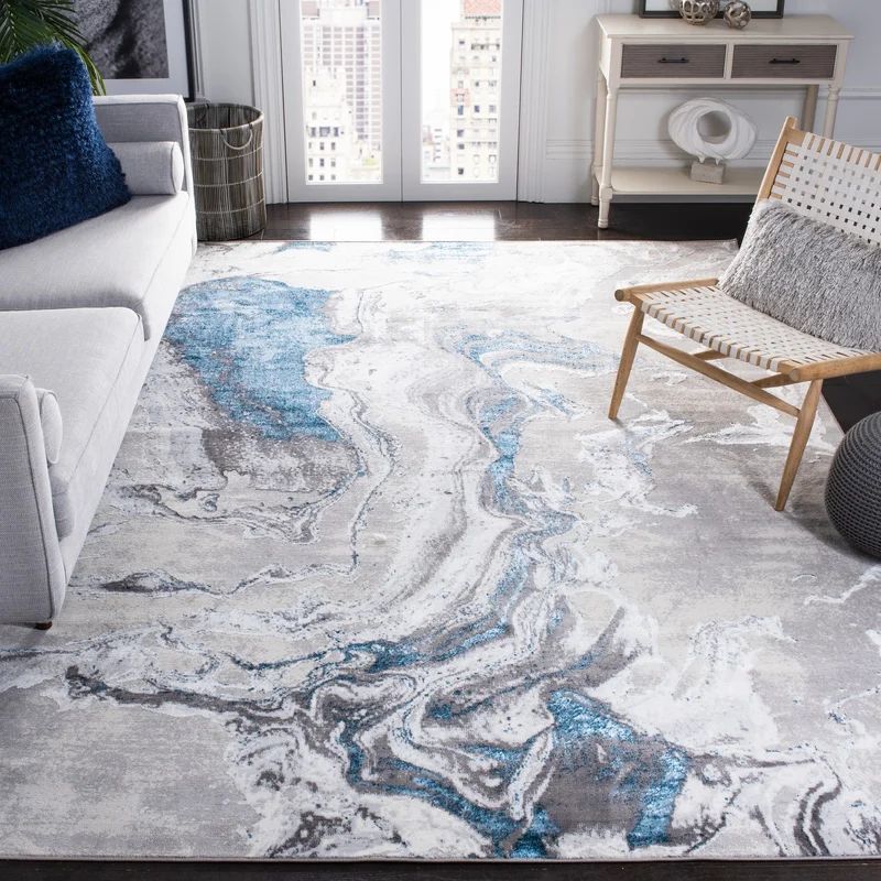 Alfonzo Abstract Area Rug in Gray And Blue | Wayfair North America