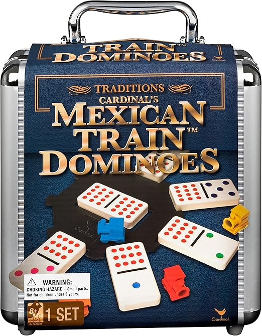 Mexican Train Dominoes Set Tile Board Game in Aluminum Carry Case Games with Colorful Trains for ... | Amazon (US)