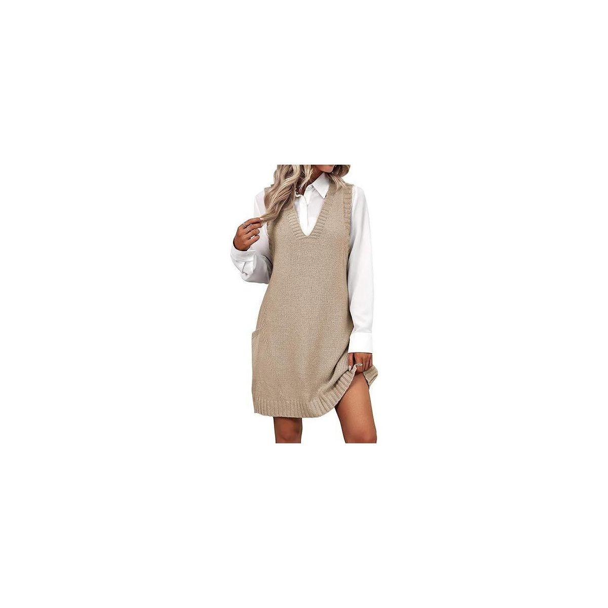 Zeagoo Women's Sweater Vest Dress Pattern Knitted Pullovers Sweaters V Neck Tank Sweater Dress wi... | Target