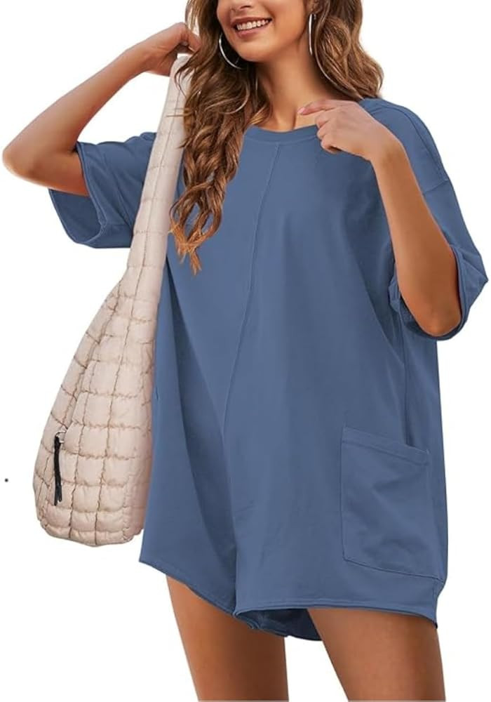 Womens Tee Rompers Hot Shot One Piece Shorts Jumpsuits Athletic Workout Overall with Pockets | Amazon (US)