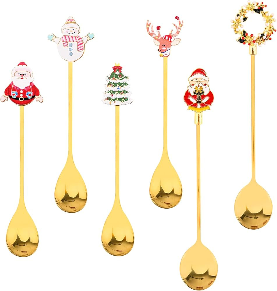 6 Pcs Christmas Coffee Spoon Stainless Steel Christmas Spoon Xmas Dessert Tea Spoons with Reindeer S | Amazon (US)