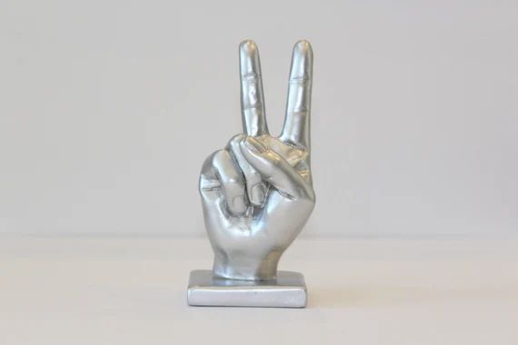 Peace Sign hand symbol sculpture silver | Etsy | Etsy (US)
