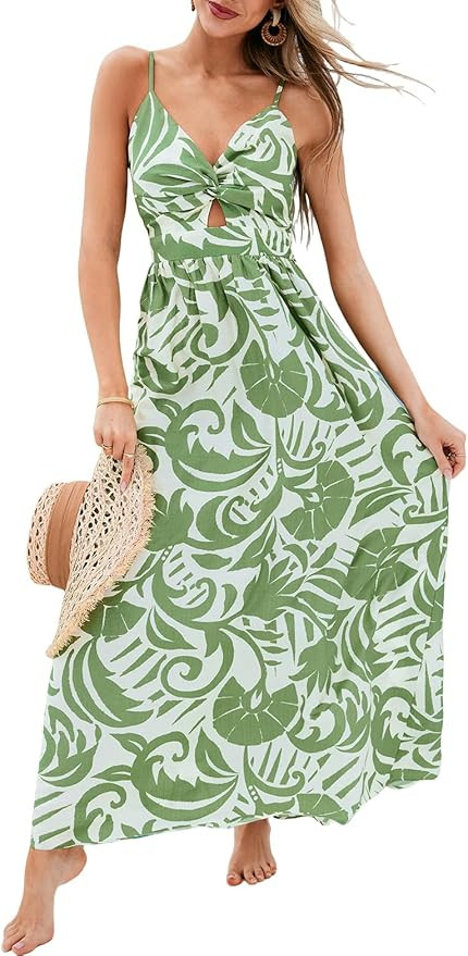 CUPSHE Women's Maxi Dress Floral Print Twisted V Neck Sleeveless Long Dress Summer Casual Dress | Amazon (US)