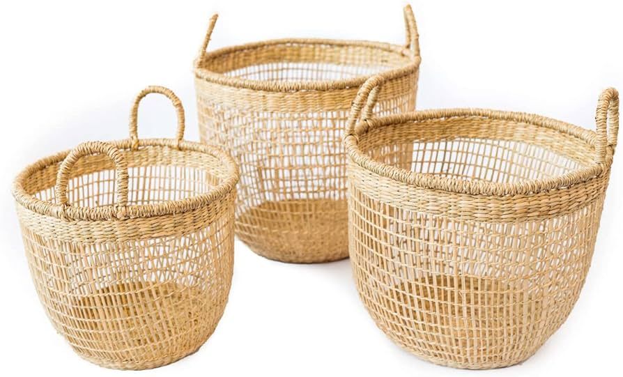 Set of 3 Floppy Seagrass Baskets, Natural Woven Storage Basket, Woven Storage Baskets for Laundry... | Amazon (US)