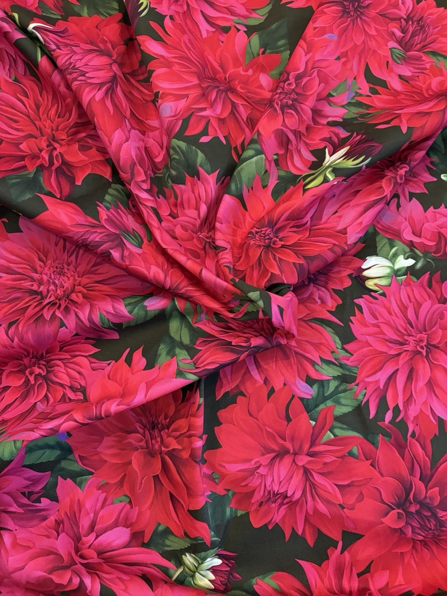 Oscar de La Renta Dress Deadstock Fabric Floral Cotton Twill Dahlia | eBay US