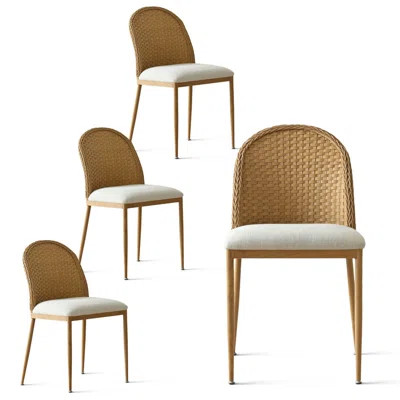 Coastal Woven Rattan Dining Chairs With Linen Seat | Wayfair North America