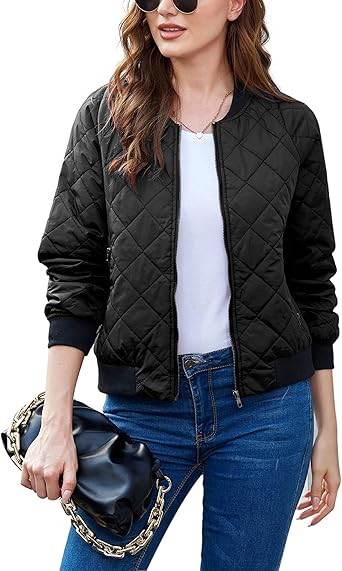 Zeagoo Women's Bomber Jacket Casual Coat Zip Up Outerwear Windbreaker with Pockets S-XXL | Amazon (US)