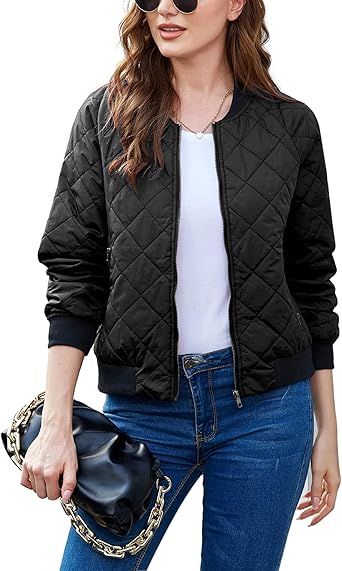 Zeagoo Women's Bomber Jacket Casual Coat Zip Up Outerwear Windbreaker with Pockets S-XXL | Amazon (US)